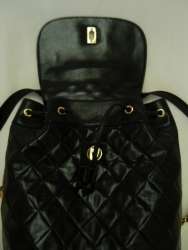   Vintage Leather BACKPACK Black Quilted Matelasse Chain Strap Bag Purse