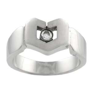  Stainless Steel Gem Set CZ Heart Style Band Jewelry