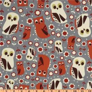  44 Wide Kokka Trefle Cotton Canvas Owls Grey Fabric By 