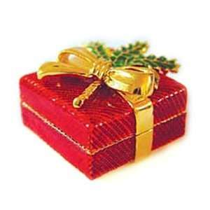  24k Gold Plated, Pewter Red Enameled Christmas Gift Box 