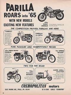 1965 Parilla Motorcycle Ad 250cc Wildcat Scrambler  