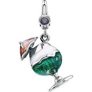 Sterling Silver Polished ENAMEL COCKTAIL GLASS WITH UMBRELLA CHARM 