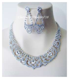 Wedding Bridal Crystal Necklace Earrings Set Prom A1110  