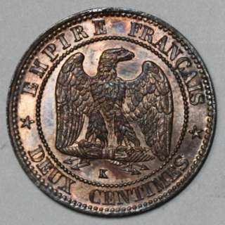 1861 K RED BU France 2 centimes Napoleon III 2nd EMPIRE  