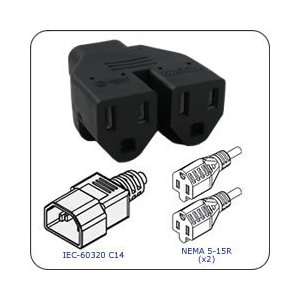  IEC C14 to NEMA 5 15R (x2) Adapter / Splitter