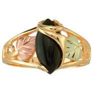 Black Hills Gold Tricolor 10K Gold Ladies Onyx Wrap Ring 