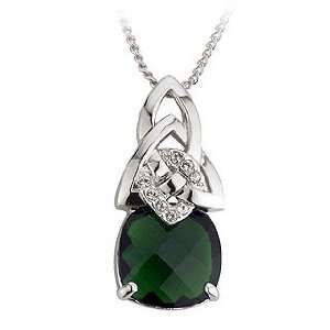   Rhodium Crystal Celtic Knot Pendant Emerald   Made in Ireland Jewelry