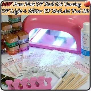 Pure Pink Gel Curving UV Light 36W+Glitter UV Gel Kit  