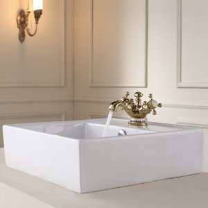   KCV 150 16000G White Square Ceramic Sink and Apollo Basin Faucet, Gold