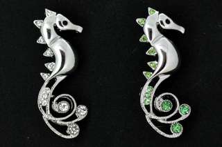 Clear, Green Swarovski Crystal Sea Horse Pin Brooch  
