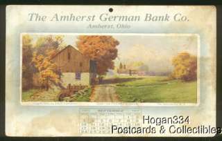 Amherst Ohio German Bank Co Calendar Ad Postcard 1911  