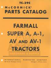 FARMALL Super A AV A 1 AV 1 Part Catalog Tractor Manual  