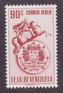 Venezuela Sc C391 MNH. 1951 90c Arms of Venezuela & Bilivar Statue Air 