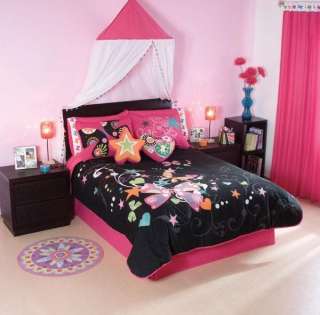NeW Teens Girls Nova Pink Black Comforter Bedding Set Twin 7 pcs