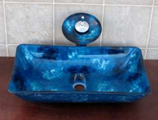 Bathroom Rectangular Glass Vessel Vanity Sink Faucet 3M  
