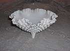 Vintage Fenton Milk Glass Footed Hobnail Ruffled Crimped Trinket Candy 