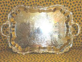 Large Sheridan Silverplate Ornate Footed Waiter Tray  