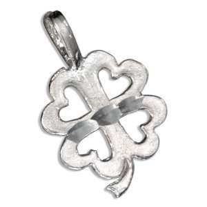    Sterling Silver Diamond Cut Four Leaf Clover Charm. Jewelry