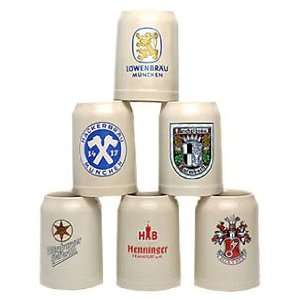  Assorted 0.5 Liter German Brewery Ceramic Stein, Set of 6 