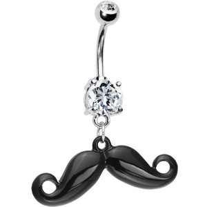  Crystalline Gem Black Mustache Belly Ring Jewelry