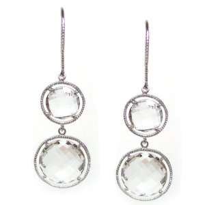   Large Round Faceted Clear Quartz Two tiered Dangle Earrings Jewelry