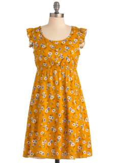  Memories Dress   Mid length, Casual, Vintage Inspired, Yellow 
