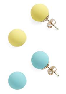   Dot Earrings in Citrus   Casual, Vintage Inspired, Blue, Solid, Yellow