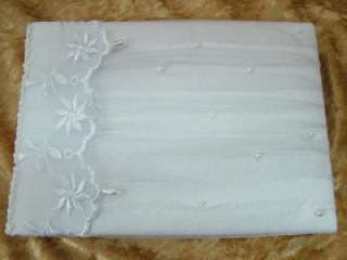 White Satin Floral Lace Pearl Beaded Wedding Guest Book  