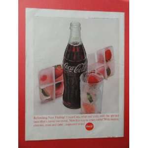 Coca Cola,1963 print advertisement (coke bottle/ice tray strawberries 