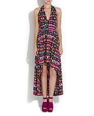 null (Multi Col) Taigwah Pink Printed Dipped Hem Dress  259838399 