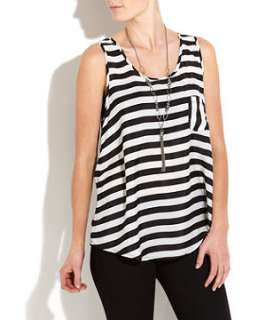   ) Cameo Rose Black and White Stripe Zip Vest  253857509  New Look