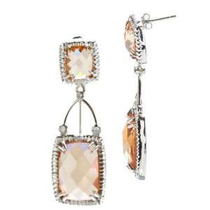   Silver Dangle Earrings with Champagne Cubic Zirconia Glitzs Jewelry