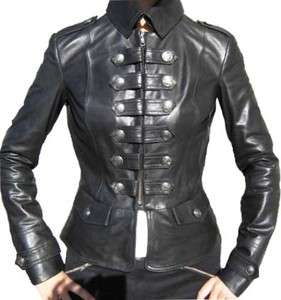 Ladies Womens Black Chic Trendy Military Lambskin Jacket, BUTTER SOFT 