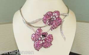 Vintage 18k WG Pink Sapphire & Diamond Lilly Necklace  
