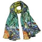 Dahlia 100% Satin Charmeuse Silk Van Goghs Irises Long Scarf Shawl