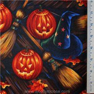   Halloween ALEXANDER HENRY Bell Knobs & Broomsticks Quilt Fabric 1/2YD