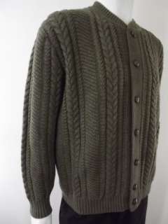 mens wool aran knit cardigan sweater Bayerwald olive green L 58 