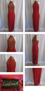GORGEOUS VINTAGE LAND MARK SILK HAND CRAFTED SEQUINS BEADS RED DRESS 