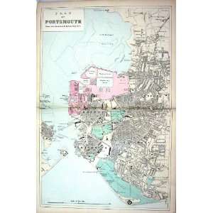   Map 1883 Street Plan Portsmouth England Royal Dockyard
