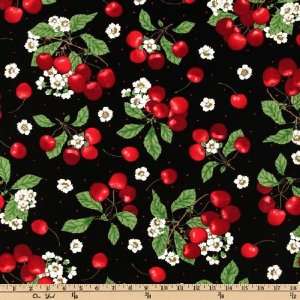   Vegetables Cherries Black Fabric By The Yard Arts, Crafts & Sewing