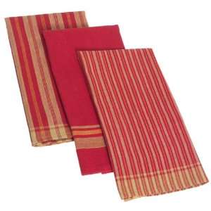   Piece Cotton Stripes Kitchen Towels, Ruby/Butternut