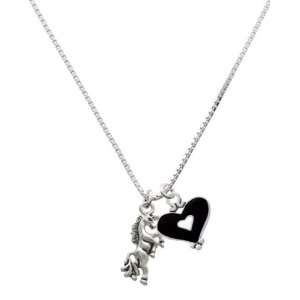  Unicorn and Black Heart Charm Necklace Jewelry