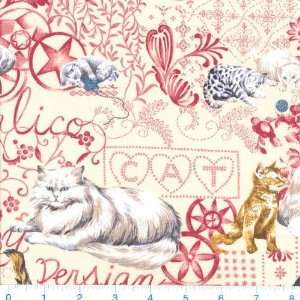  45 Wide The Cats Meow Cats & Florals Red Fabric By The 