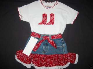 pc Western Cowgirl Skirt Set Denim With Red Bandana Sz 8 Best Seller 