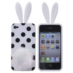  Lovely Dot Rabbit Silicone Case Cover for iPhone 4(White 