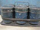 Early Set of Six Old BLUE PAINT Primitive Spice Tins Handled Metal 