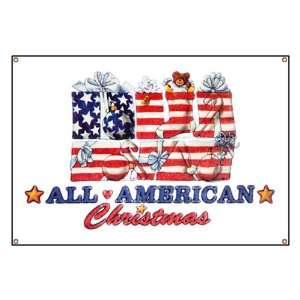  Banner All American Christmas US Flag Stockings Presents 