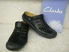 Clarks Vaso Move Black Leather Clog Style Mule Sandals  