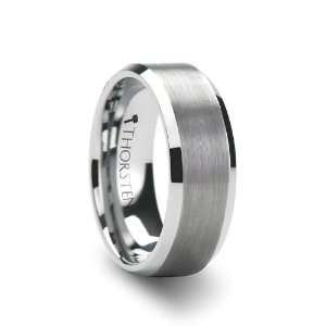 SHEFFIELD Flat Beveled Edges Tungsten Ring with Brushed Center   8 mm 