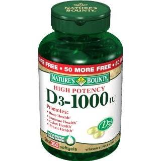 Natures Bounty Vitamin D3, 1000 IU, High Potency, 120 Softgels (Pack 